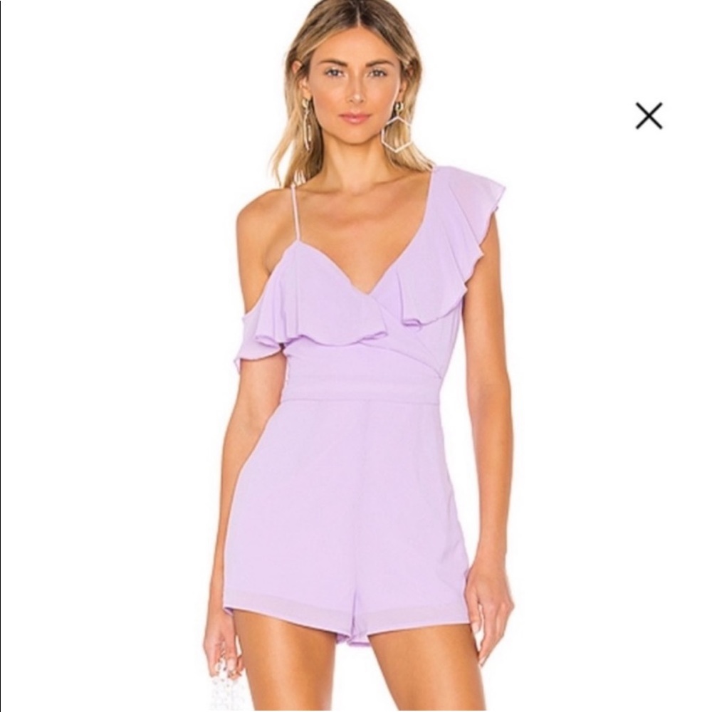 NWT Revolve Superdown Asymmetrical Straps Emilia Wrap Romper In Lavender